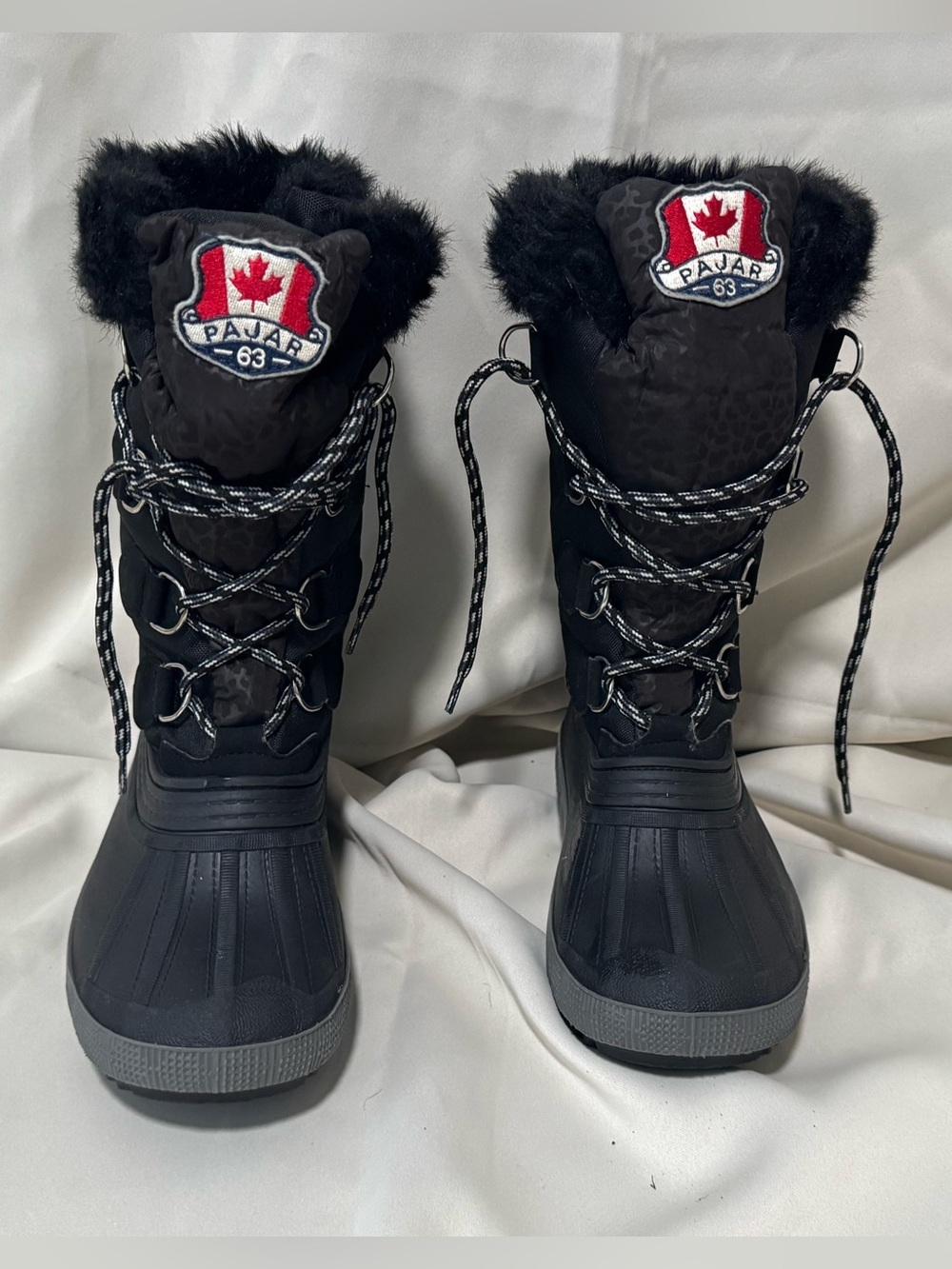 Pajar Canada Olga Women’s Waterproof Winter Snow Boots Faux Fur Lace-Up Black